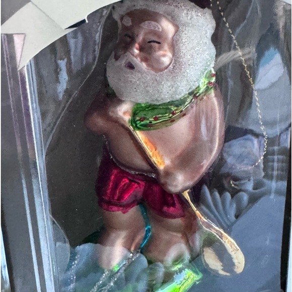 NIB! Paddle Boarding Hawaiian Santa Glass Christmas Ornament - Picture 2 of 6
